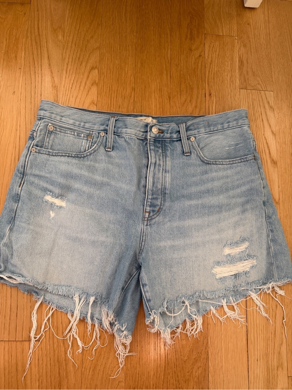Madewell Light Wash Frayed Denim Cutoff Shorts